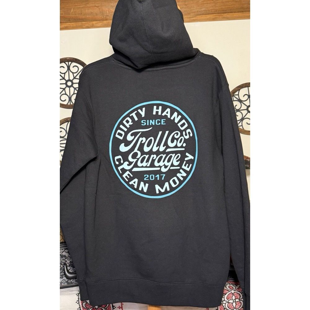 Troll Co.  Black Aqua Hooded Sweatshirt Dirty Hands Clean Money‎ Sz XXL NWT